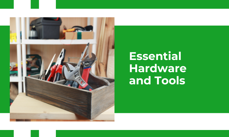 Image of essential hardware and tools for beginners