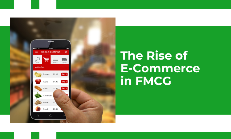 Image of a hand holding mobile and ordering items which implies the rise of E-commerce in FMCG industry